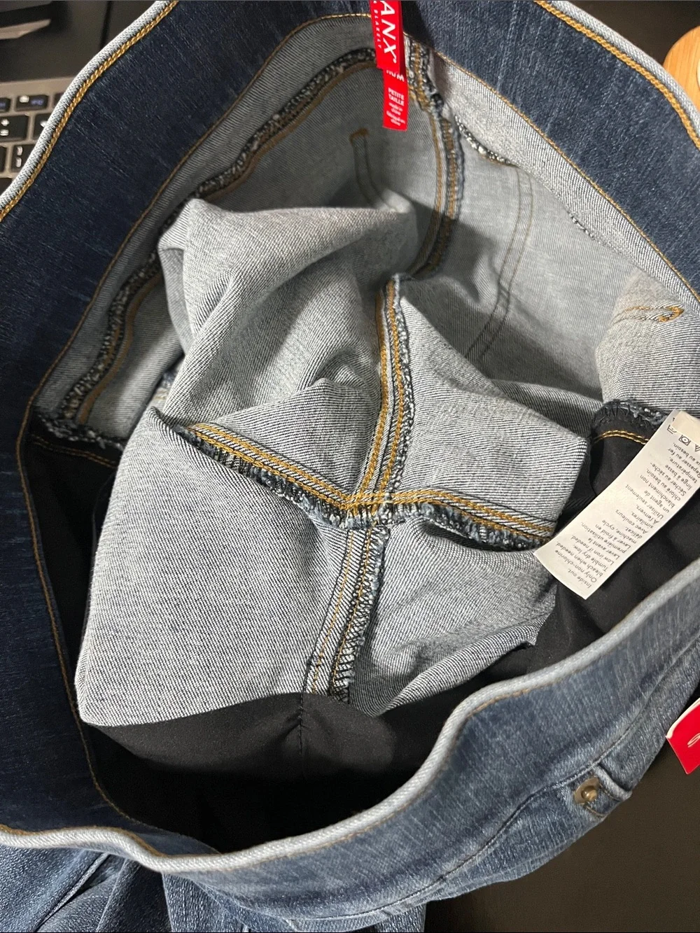 SPANX Dark Wash Distressed Pull-On Jeggings